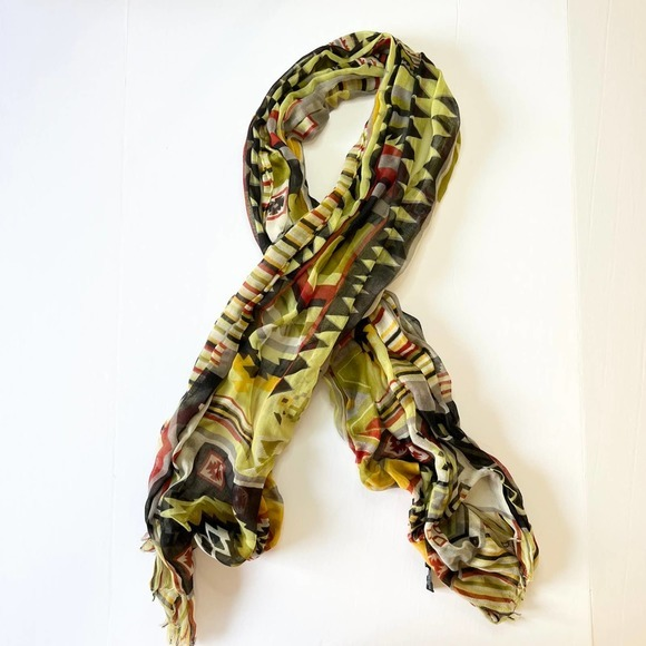 Accessories - geo print‎ scarf semi sheer tribal pattern neutral earth tones